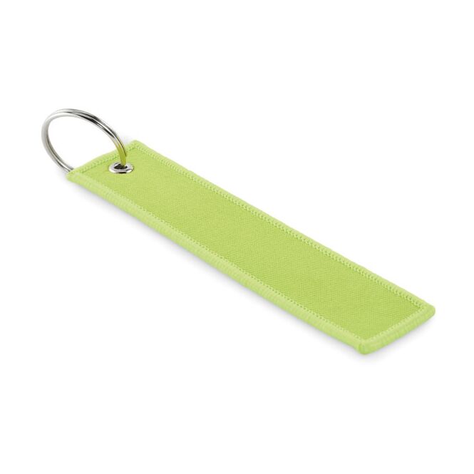 Werbeartikel Schlüsselring Polyester Tag – neongrün – mit Logo bedruckt für Messen und Events