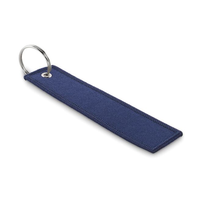 Werbeartikel Schlüsselring Polyester Tag – marineblau – mit Logo bedruckt als Messe-Giveaway für den Firmen-Schlüsselbund