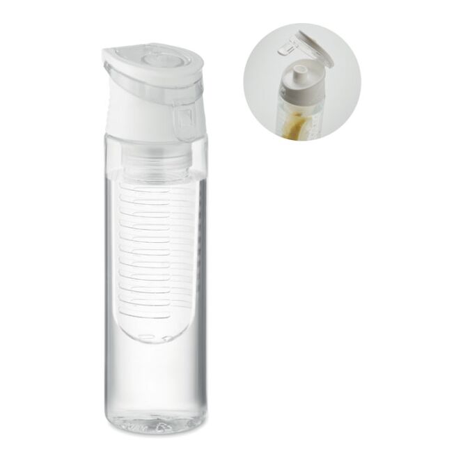 Sport-Werbemittel Trinkflasche RPET – weiss – bedruckbar 500 ml nachhaltig auslaufsicher mit Frucht-Aromafach für Sportevents & Turniere