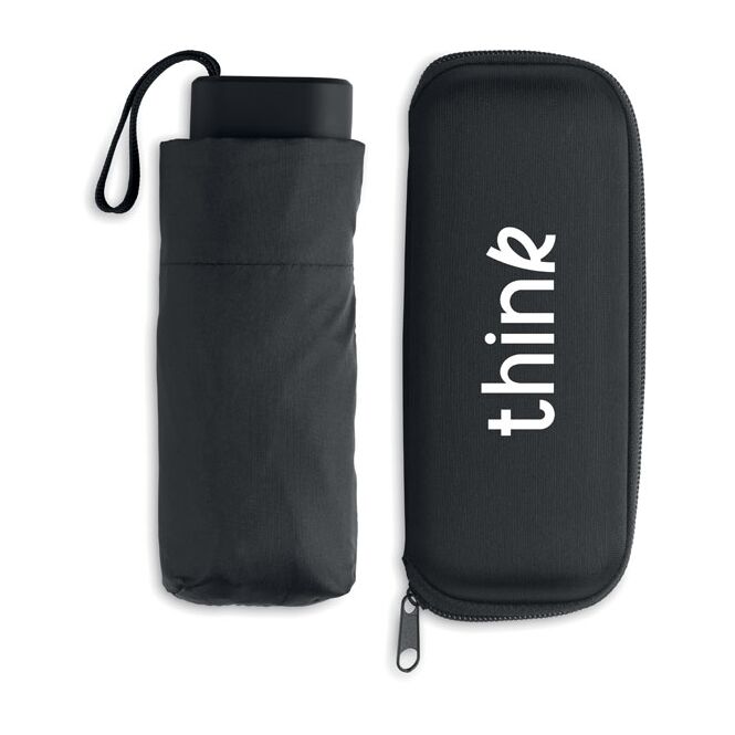 Streuartikel Taschenschirm 19 Zoll – schwarz – mit individuellem Logodruck windbeständig 19 Zoll als praktisches Messe-Giveaway