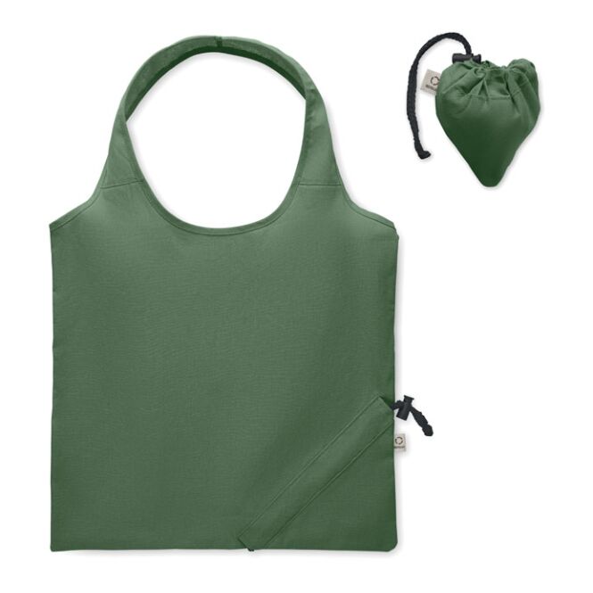 Mitarbeitergeschenk Tragetasche – dunkelgrün – mit Logo bedruckt 140g/m² 70% recycelte Baumwolle 30% rPET nachhaltige Einkaufstasche
