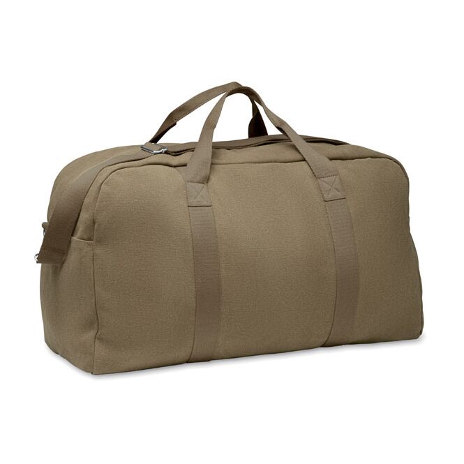 Firmengeschenk Tragetasche 60% recycelte Baumwolle 40% rPET – armeegrün – mit Logodruck, nachhaltige Tasche für CSR-Promotions