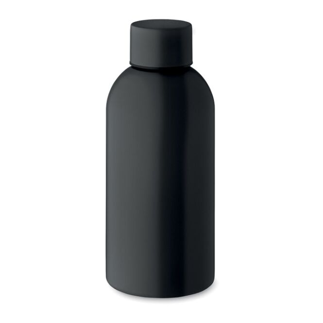 Firmengeschenk Trinkflasche 500ml – schwarz – mit Logo bedruckt, 90% recycelter Edelstahl, auslaufsicher, nachhaltige Mehrwegflasche