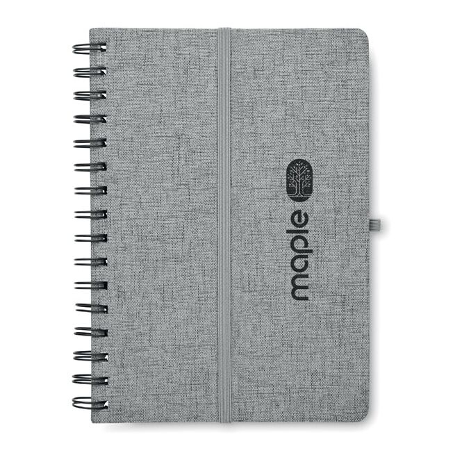 Mitarbeitergeschenk Notizbuch RPET A5 – grau – mit individuellem Werbedruck 600D RPET Hardcover 80 Blatt nachhaltiges Journal für CSR