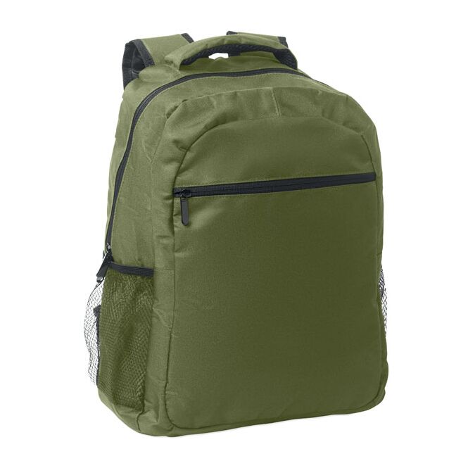 Mitarbeitergeschenk 15 Zoll Laptop-Rucksack – armeegrün – mit Logo bedruckt aus recyceltem rPET für das Homeoffice und die Büroausstattung