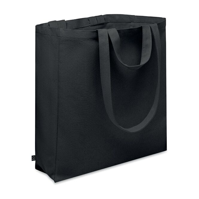 Mitarbeitergeschenk Einkaufstasche Polycotton – schwarz – mit Logo bedruckt 70% Baumwolle 30% Polyester 380g/m² nachhaltige Tragetasche