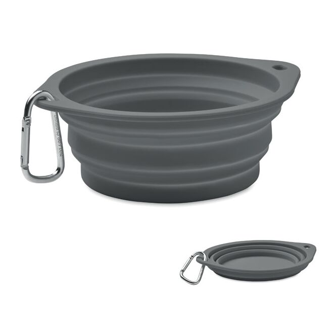 Firmengeschenk faltbarer Reisenapf 350 ml – dunkelgrau – mit Logo bedruckt für Messen & Promotion