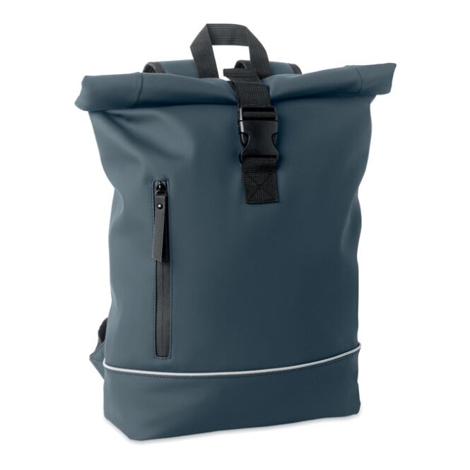 Mitarbeitergeschenk Rolltop-Laptop-Rucksack – marineblau – mit Logo bedruckt für 15 Zoll Notebooks für das Homeoffice