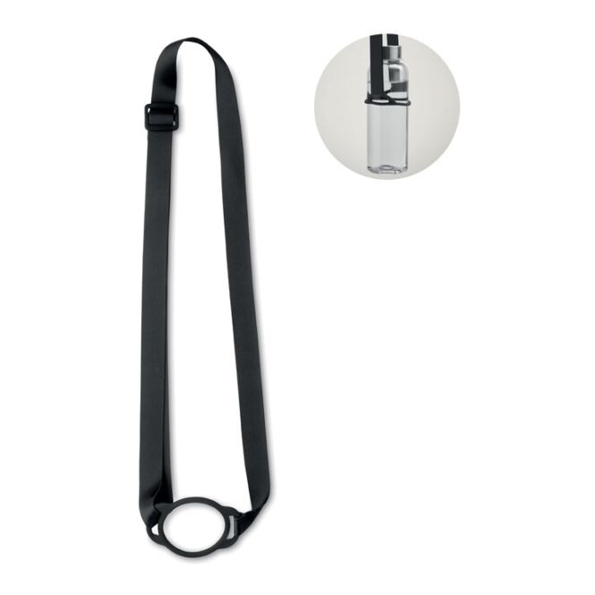 Giveaway Schlüsselband mit Getränkehalter – schwarz – mit Logo bedruckt 20 mm aus Silikon mit PP-Schnalle als nützliches Lanyard