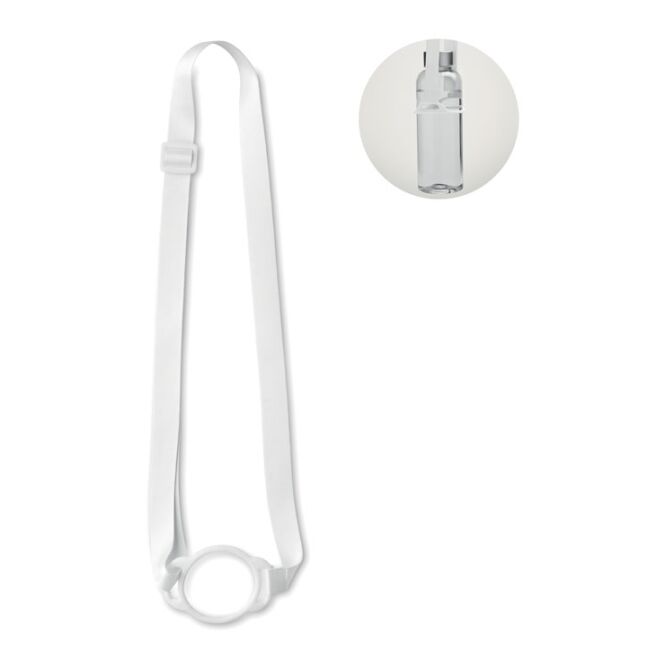 Werbeartikel Schlüsselband mit Getränkehalter – weiss – mit Logo bedruckt 20 mm aus Silikon mit PP-Schnalle als Lanyard für Messen