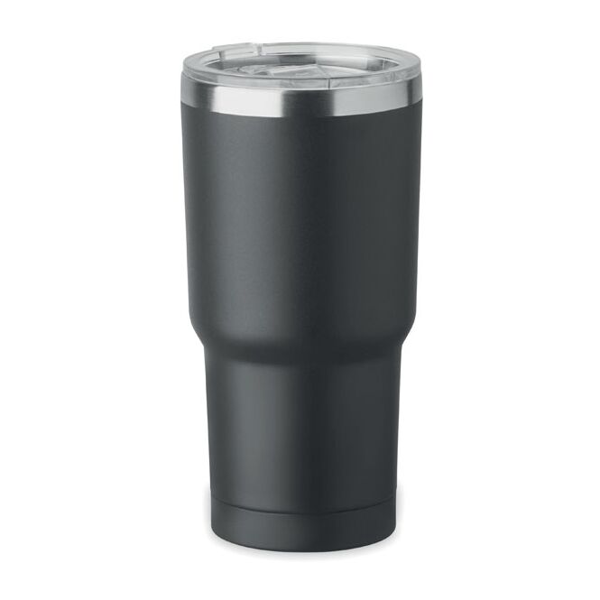 Kundengeschenk Thermobecher Doppelwandiger Becher – schwarz – mit Gravur 550 ml aus recyceltem Edelstahl für die Büroküche