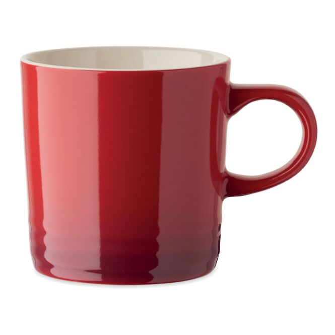Werbeartikel Keramikbecher – rot – mit Logodruck 290 ml für die Büroküche