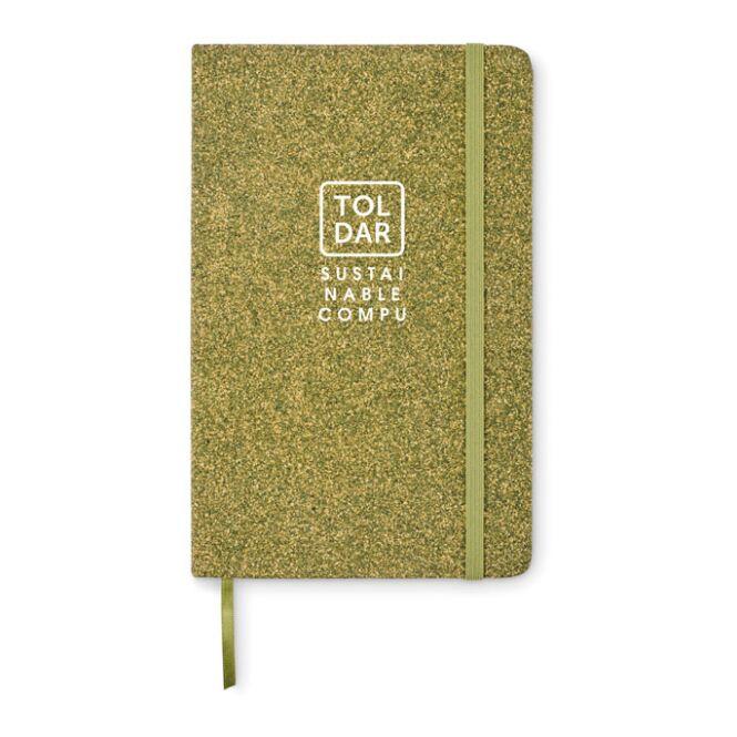 Firmengeschenk Notizbuch DIN A5 – grün – mit individuellem Werbedruck 20% Teesatz 80 Blatt FSC-Recyclingpapier nachhaltiges Journal