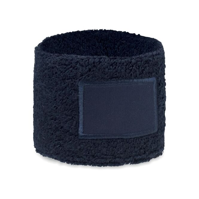 Mitarbeitergeschenk Schweißarmband Polycotton – marineblau – mit Logo bedruckt, ideal für Fitnessstudios & Gyms