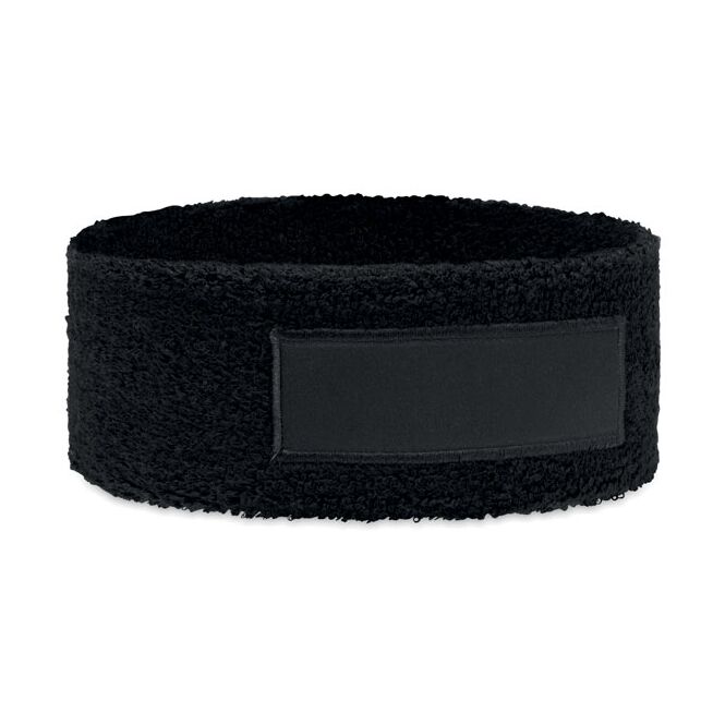 Mitarbeitergeschenk Stirnband – schwarz – mit Werbedruck aus Polycotton für Sportevents & Turniere