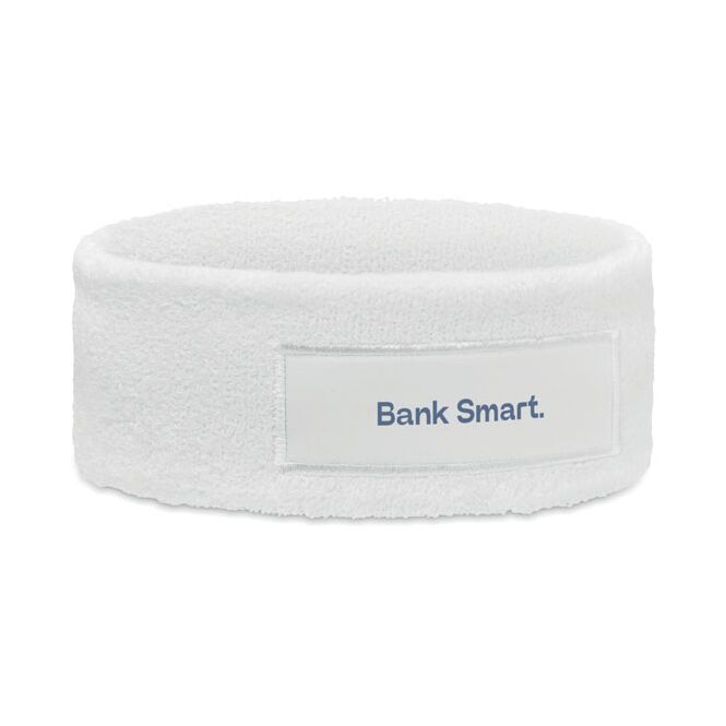Werbeartikel Stirnband Polycotton – weiss – mit Logodruck für Sportevents & Turniere