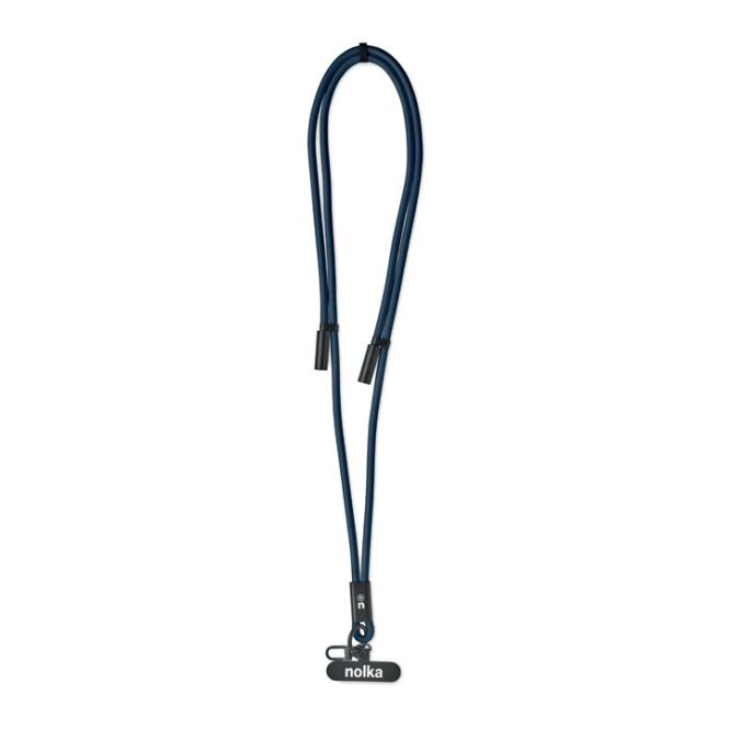 Werbeartikel Schlüsselband 60W Ladekabel – marineblau – mit Logo bedruckt Typ-C auf Typ-C RPET Kabel als Lanyard für Konferenzen