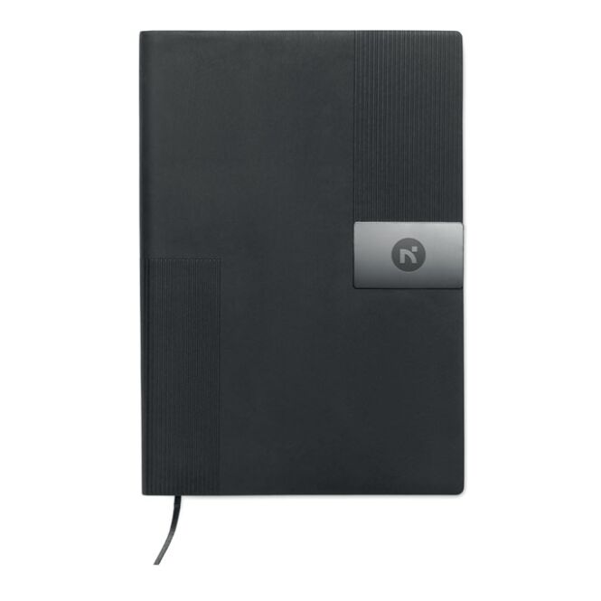 Firmengeschenk Notizbuch DIN A5 PU – schwarz – mit individuellem Werbedruck 80 Blatt 160 S. Recyclingpapier nachhaltiges Journal