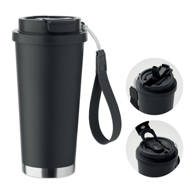 Firmengeschenk Thermobecher 500ml – schwarz – mit Logodruck 500 ml nachhaltiger Kaffee to go Becher für das Mitarbeiter-Onboarding