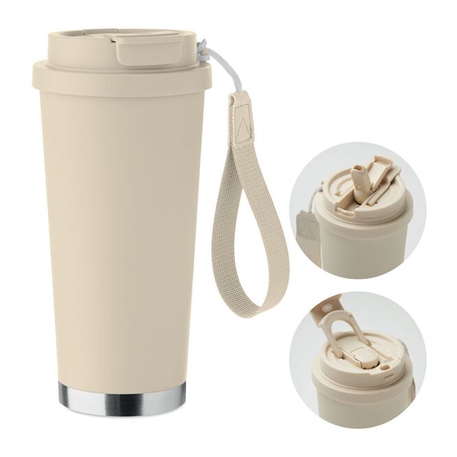 Werbeartikel Thermobecher Doppelwandig – beige – mit Logo bedruckt 500 ml nachhaltig für das Mitarbeiter-Onboarding