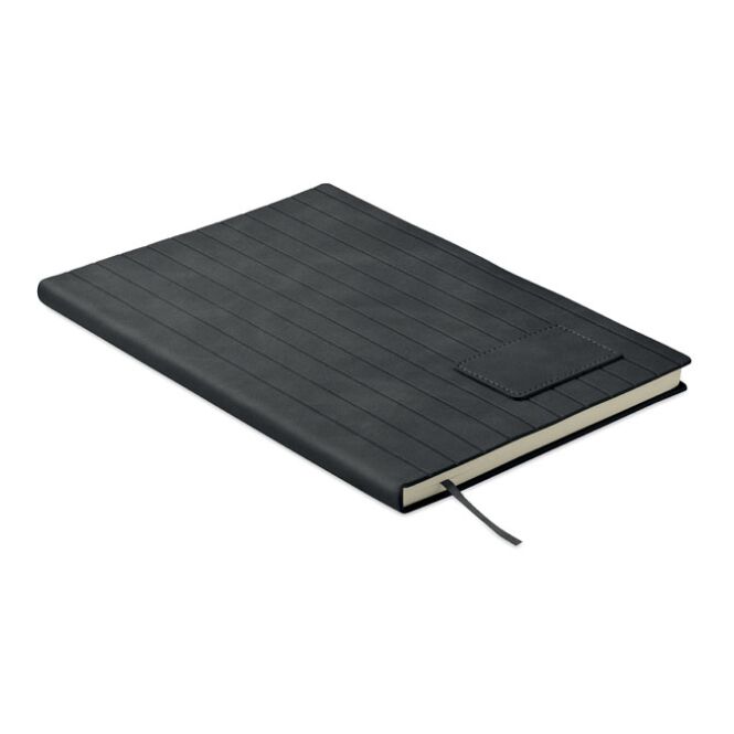 Firmengeschenk Notizbuch DIN A5 Smokey – schwarz – mit individuellem Werbedruck 40% rPET 80 Blatt 70g Recyclingpapier nachhaltiges Journal