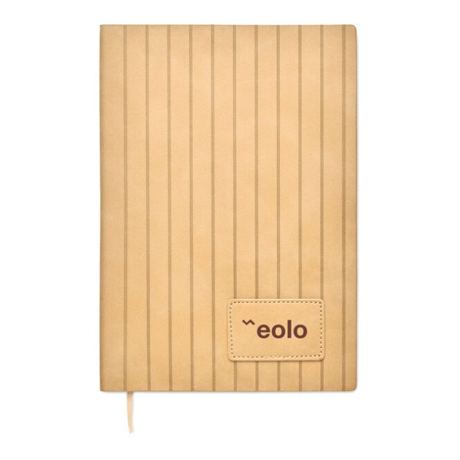 Firmengeschenk Notizbuch Smokey DIN A5 – beige – mit Werbedruck 40% recyceltes PU 80 Blatt 70g Recyclingpapier nachhaltiges Journal