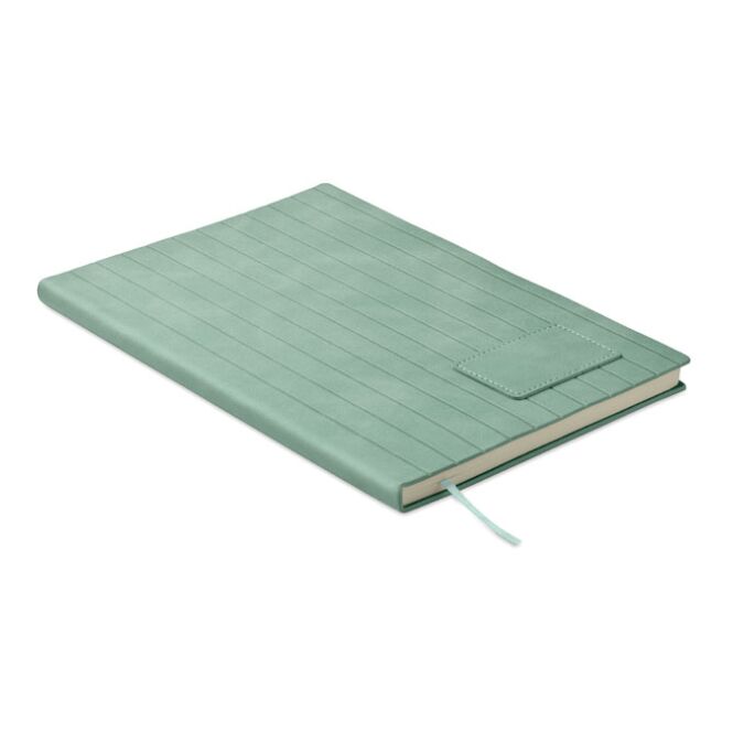 Mitarbeitergeschenk Notizbuch Smokey – grün – mit individuellem Werbedruck 40% recyceltes PU 80 Blatt – nachhaltiges Journal für CSR