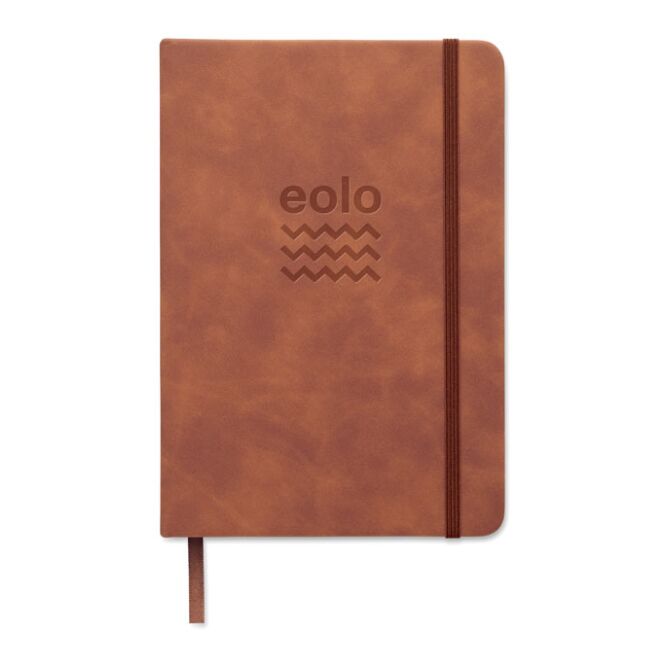 Firmengeschenk Notizbuch Smokey A5 – braun – mit individuellem Werbedruck 40% recyceltes PU 80 Blatt 70g Recyclingpapier nachhaltiges Journal