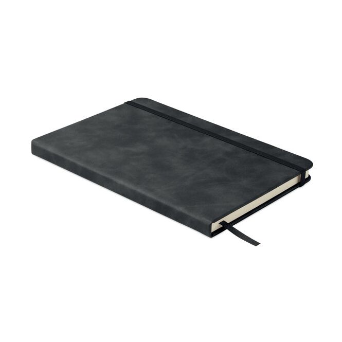 Firmengeschenk Notizbuch Smokey DIN A5 – schwarz – mit individuellem Werbedruck 40% recyceltes PU 80 Blatt nachhaltiges Journal