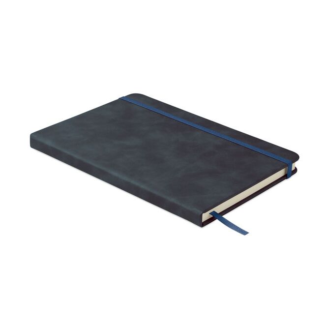 Firmengeschenk Notizbuch Smokey A5 – blau – mit individuellem Werbedruck 40% recyceltes PU 80 Blatt 70g Recyclingpapier nachhaltiges Journal