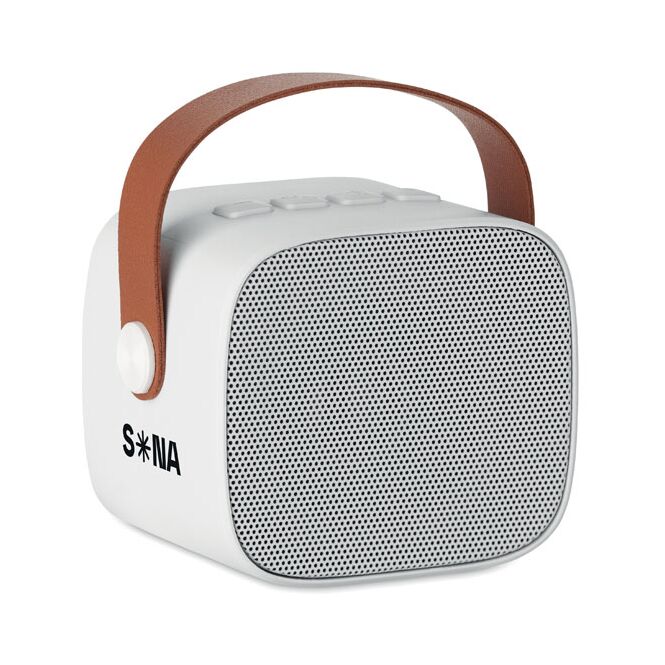 Premium-Werbeartikel Bluetooth Lautsprecher 5.0 – weiss – mit Logo bedruckt, nachhaltig, 5W, für das Mitarbeiter-Onboarding