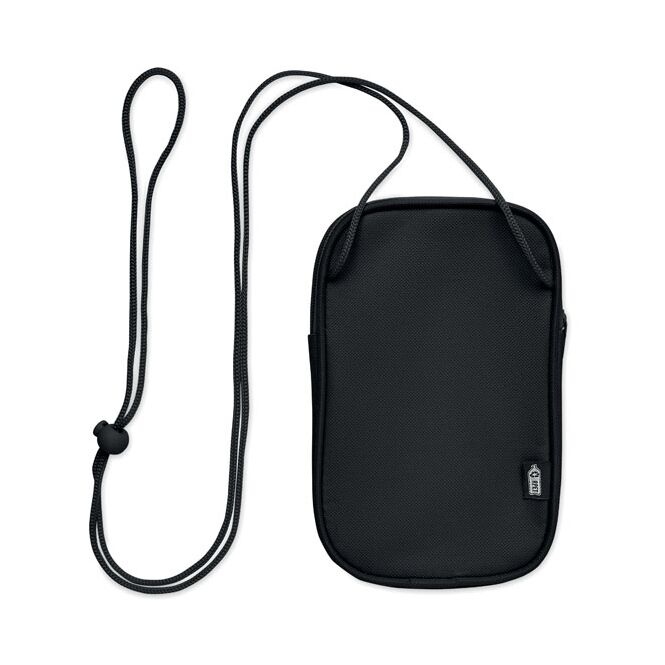 Firmengeschenk Crossbody-Reisetasche RPET – schwarz – mit Logo bedruckt nachhaltig für Messen & Promotion
