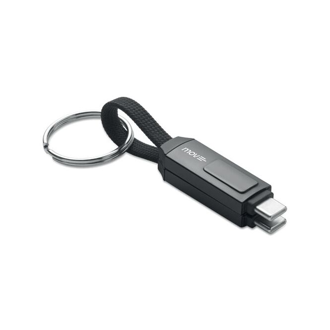 Werbeartikel 60W Schlüsselring-Ladekabel – schwarz – mit Logo bedruckt Typ-C auf Typ-C mit LED-Leistungsanzeige für den Büroalltag