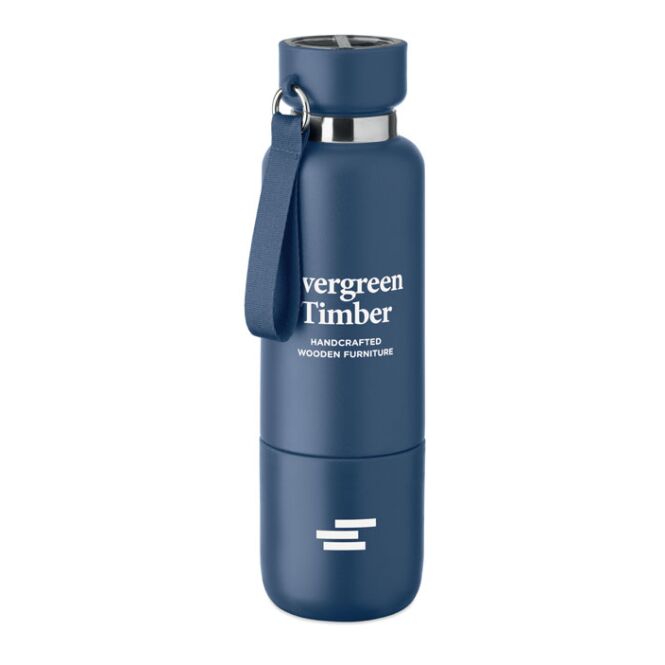 Firmengeschenk Doppelwandige Isolierflasche Edelstahl – marineblau – mit Logodruck 500ml nachhaltig vakuumisoliert auslaufsicher für Außendienst