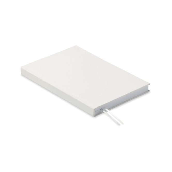 Firmengeschenk Notizbuch DIN A5 – weiss – mit individuellem Werbedruck 60% rPET 40% PU 256 S. 70g Recyclingpapier nachhaltiges Journal
