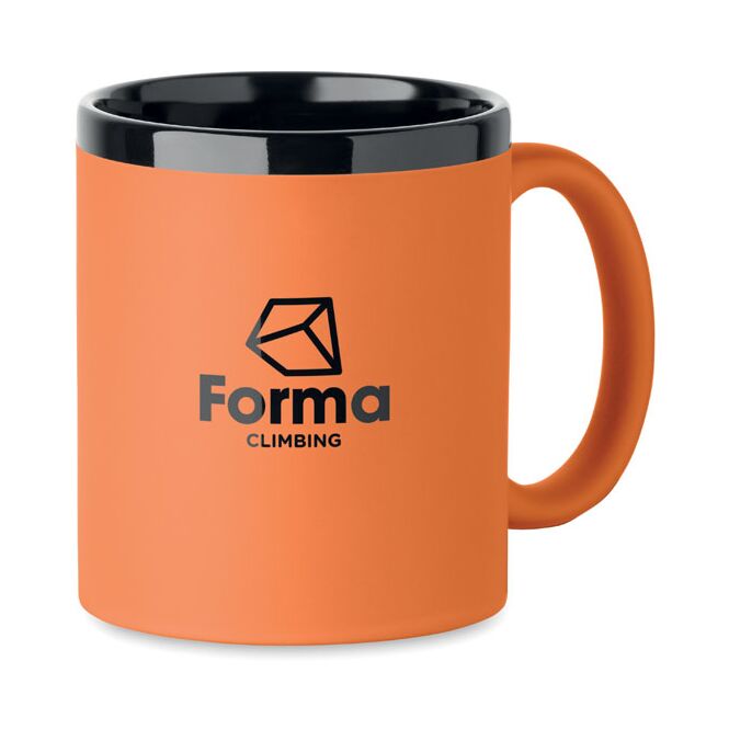 Werbeartikel Keramikbecher Laser – orange – mit Logodruck 300 ml für die Büroküche