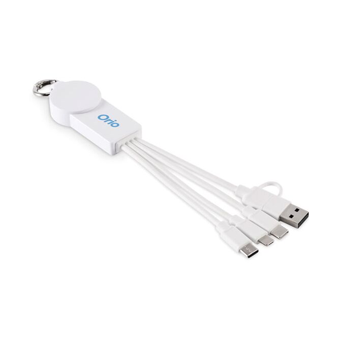 Werbeartikel 2in1 Ladekabel Typ-C – weiss – mit Logo bedruckt, nachhaltiges recyceltes TPE für den Büroalltag