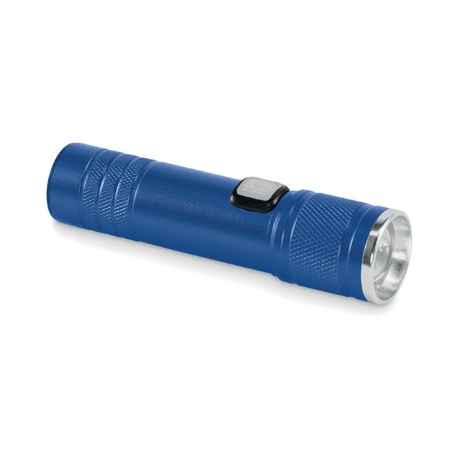 Werbeartikel Taschenlampe – blau – mit Lasergravur 110 Lumen COB-LED Akku kompakter Lichtspender für professionelle Einsätze