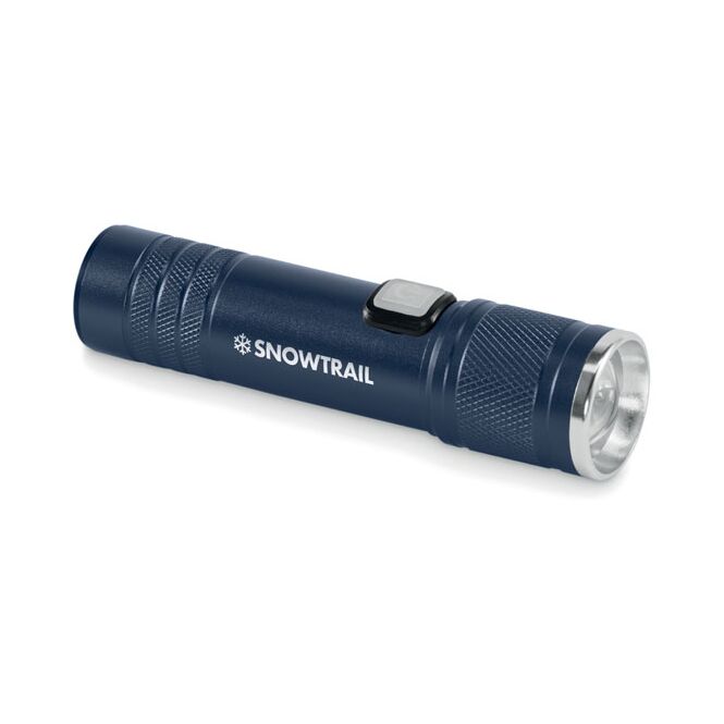 Werbeartikel Taschenlampe – marineblau – mit Lasergravur 110 Lumen COB-LED Akku-betrieben kompakter Lichtspender für den Arbeitsalltag