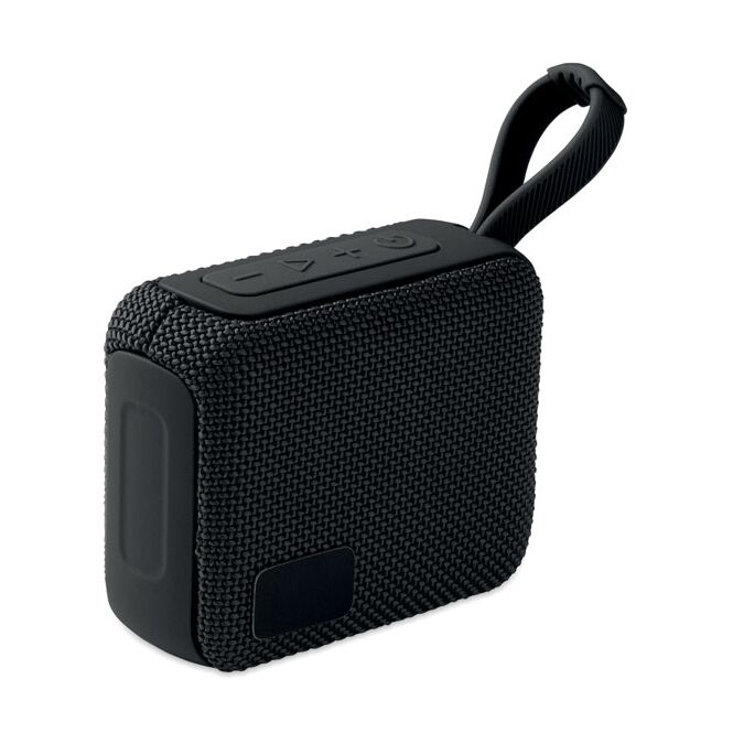 Kundengeschenk Bluetooth Lautsprecher 5.0 – schwarz – mit Logo bedruckt 5W nachhaltig recycelt für das Mitarbeiter-Onboarding