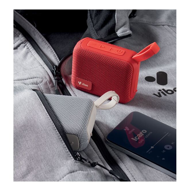 Technik-Werbemittel Bluetooth Lautsprecher 5.0 – rot – mit Logo bedruckt 5W 800mAh nachhaltig aus RPET für Technik-Messen