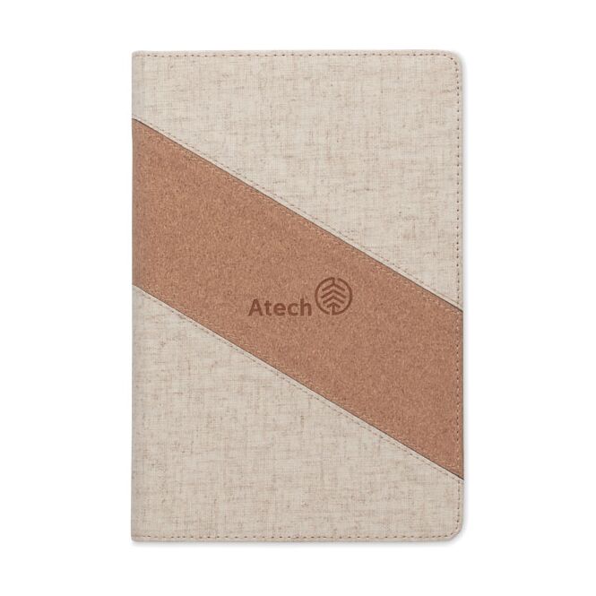 Mitarbeitergeschenk Notizbuch A5 15W-Ladegerät – beige – mit individuellem Werbedruck 64 Blatt liniertes nachhaltiges Journal