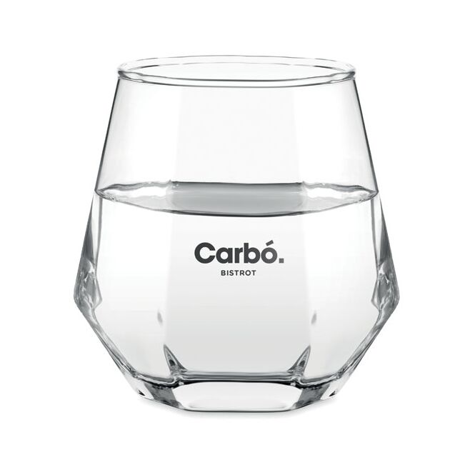 Kundengeschenk Shortdrinkglas Diamant – transparent – mit Logodruck 300 ml für die Gastronomie und als hochwertiges Firmengeschenk