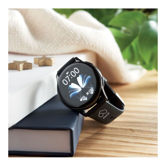 Premium-Werbeartikel Armbanduhr Smart Watch – schwarz – mit Logo bedruckt IP68 wasserdicht 1,32'' AMOLED-Touchscreen eleganter Zeitmesser