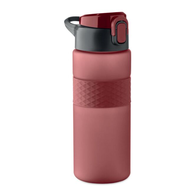 Sport-Werbemittel Trinkflasche RPET – bordeaux – mit Logo bedruckt 700ml nachhaltig auslaufsicher mit Trinkhalm für Sportevents