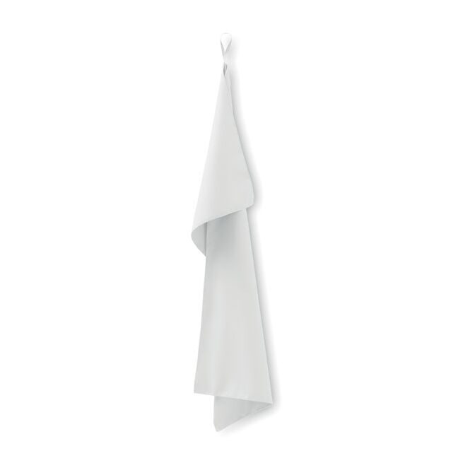 Kundengeschenk Mikrofaser-Handtuch 50 x 100 cm – weiss – mit Logo bedruckt für das Sommerfest