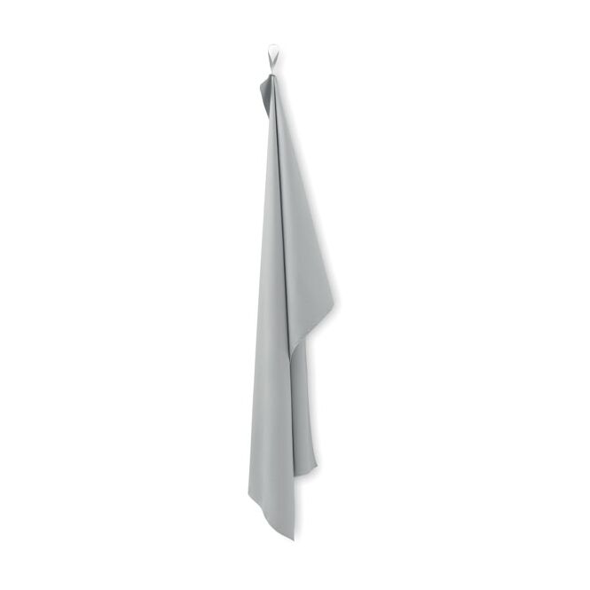 Mitarbeitergeschenk Mikrofaser-Handtuch – grau – mit Werbedruck 70x120cm, schnelltrocknend für Sportevents & Turniere