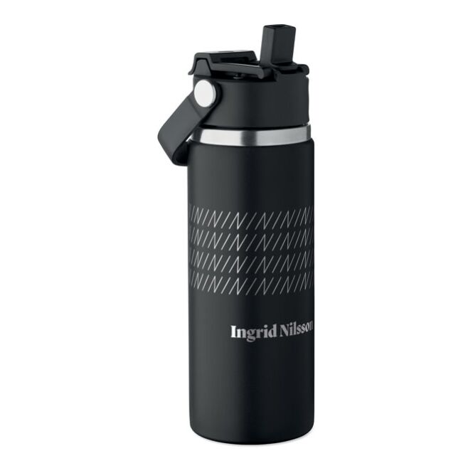 Kundengeschenk Isolierflasche Edelstahl – schwarz – mit Gravur 500 ml nachhaltig vakuumisoliert auslaufsicher für das Mitarbeiter-Onboarding