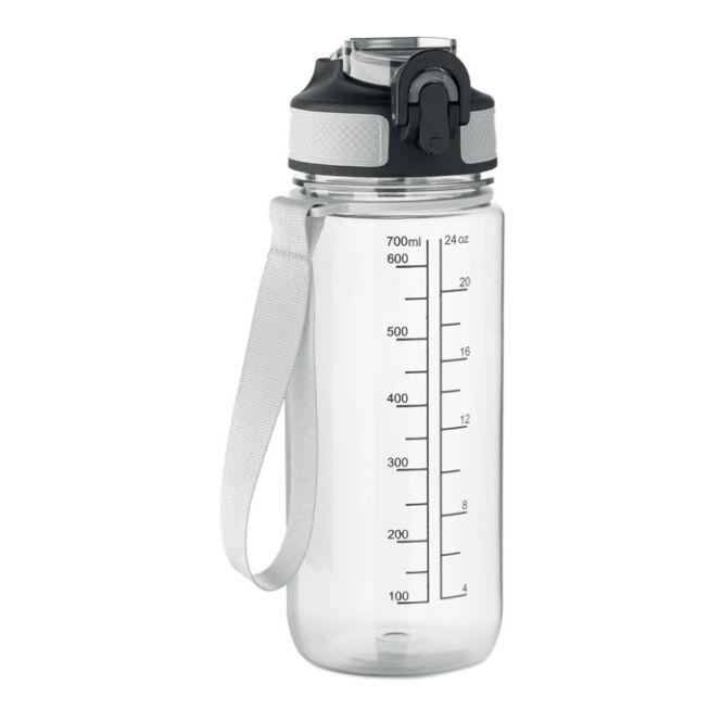 Sport-Werbemittel Sport-Trinkflasche MO2792-27 – transparent – mit Logo bedruckt 700 ml rPET, nachhaltig, mit Trinkhalm für Sportevents