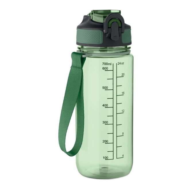 Werbeartikel Sport-Trinkflasche MO2792-27 – transparent grün – mit Logo bedruckt 700ml RPET nachhaltig mit Trinkhalm für Sportevents